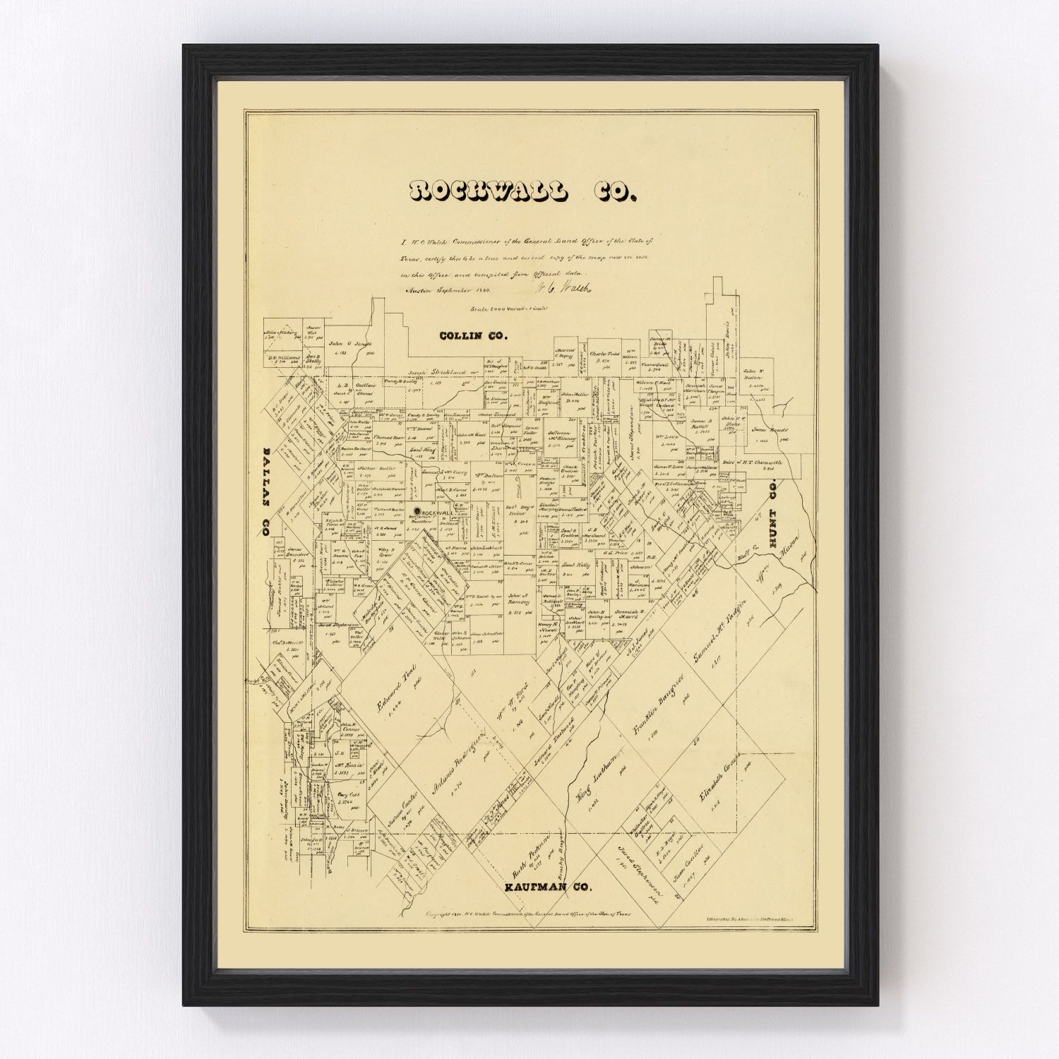 Vintage map of Rockwall County, Texas, 1880
