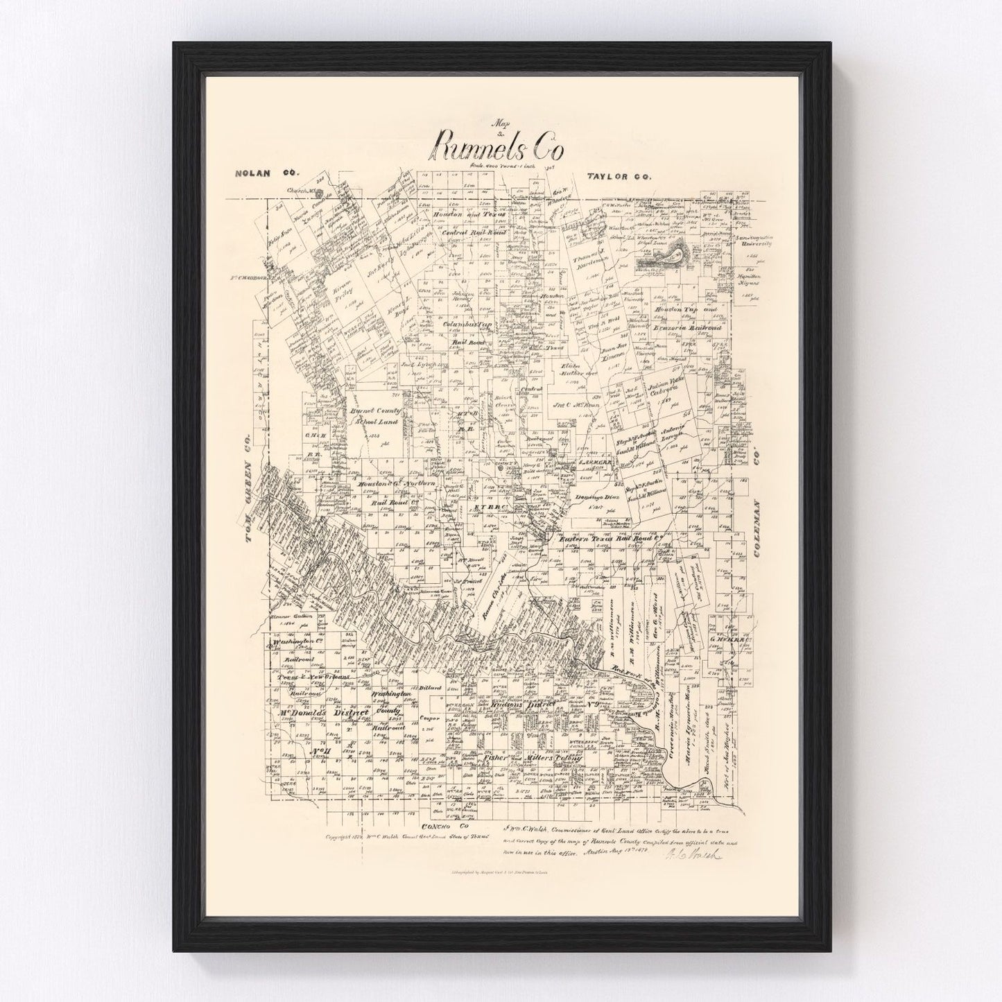 vintage map of Runnels County, Texas, 1879