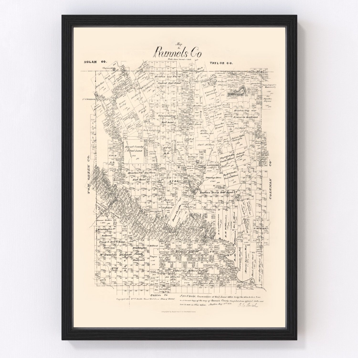 vintage map of Runnels County, Texas, 1879