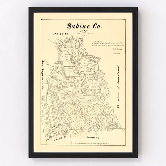 vintage map of Sabine County, Texas, 1879
