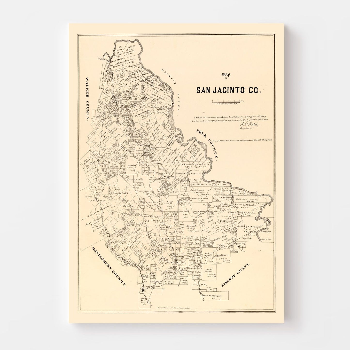 Vintage Map of San Jacinto County, Texas, 1879
