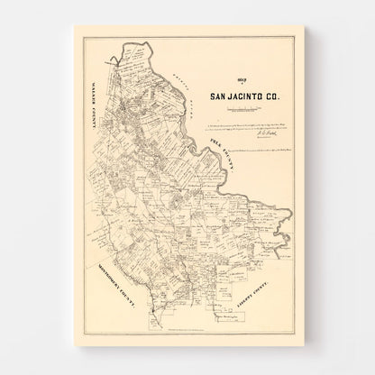 Vintage Map of San Jacinto County, Texas, 1879