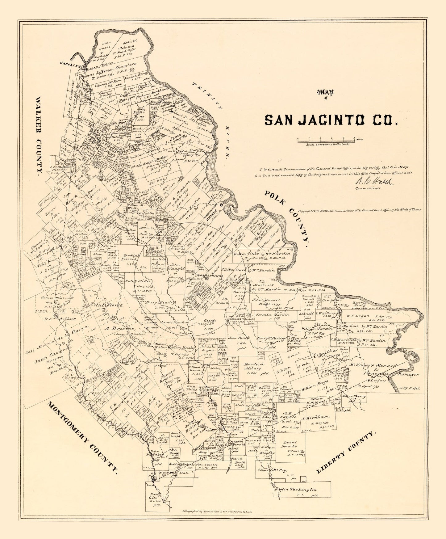 Vintage Map of San Jacinto County, Texas, 1879