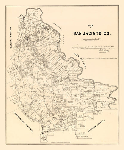 Vintage Map of San Jacinto County, Texas, 1879