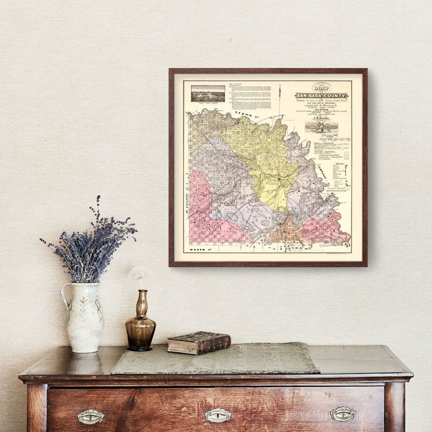 Vintage Map of San Saba County, Texas, 1876