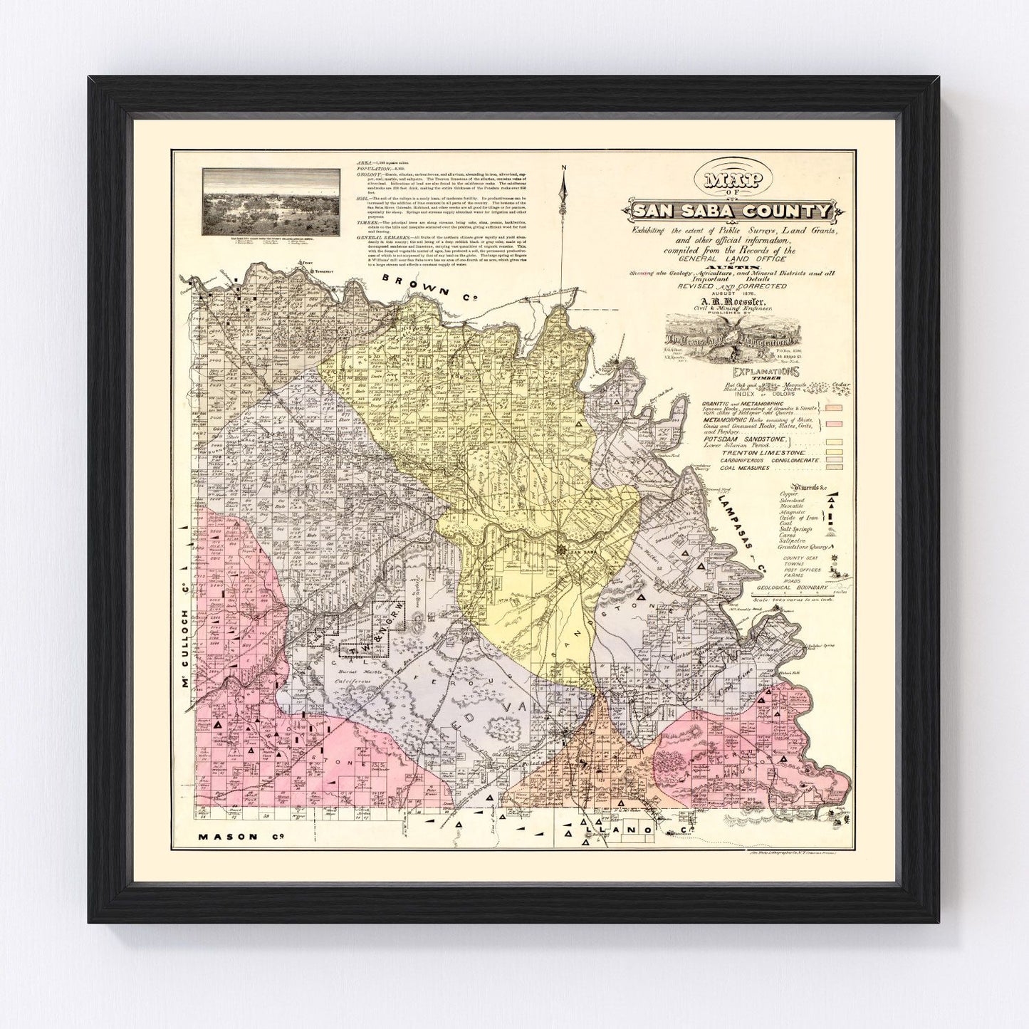 Vintage map of San Saba County, Texas, 1876