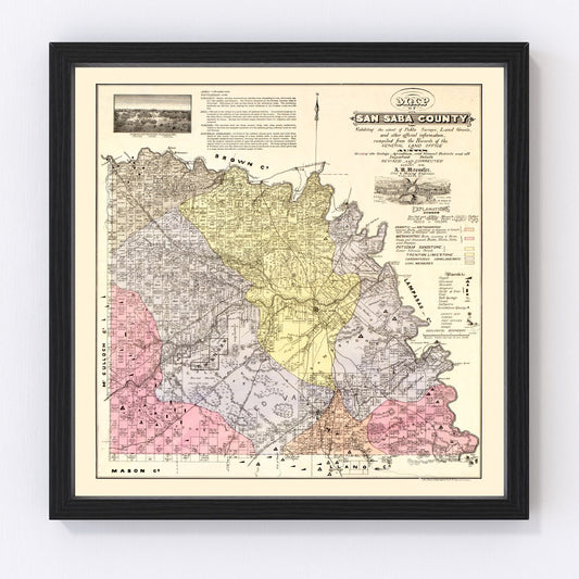 Vintage map of San Saba County, Texas, 1876