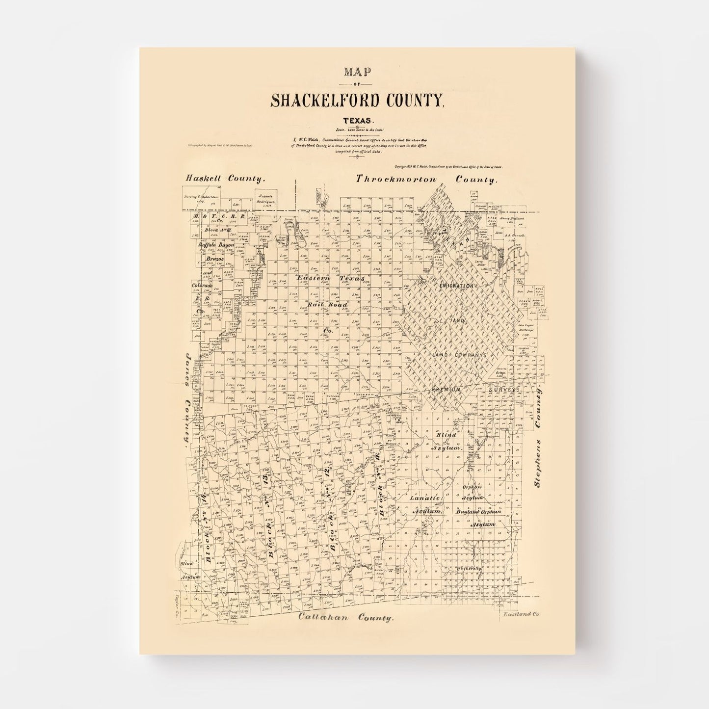 Vintage Map of Shackelford County, Texas, 1879