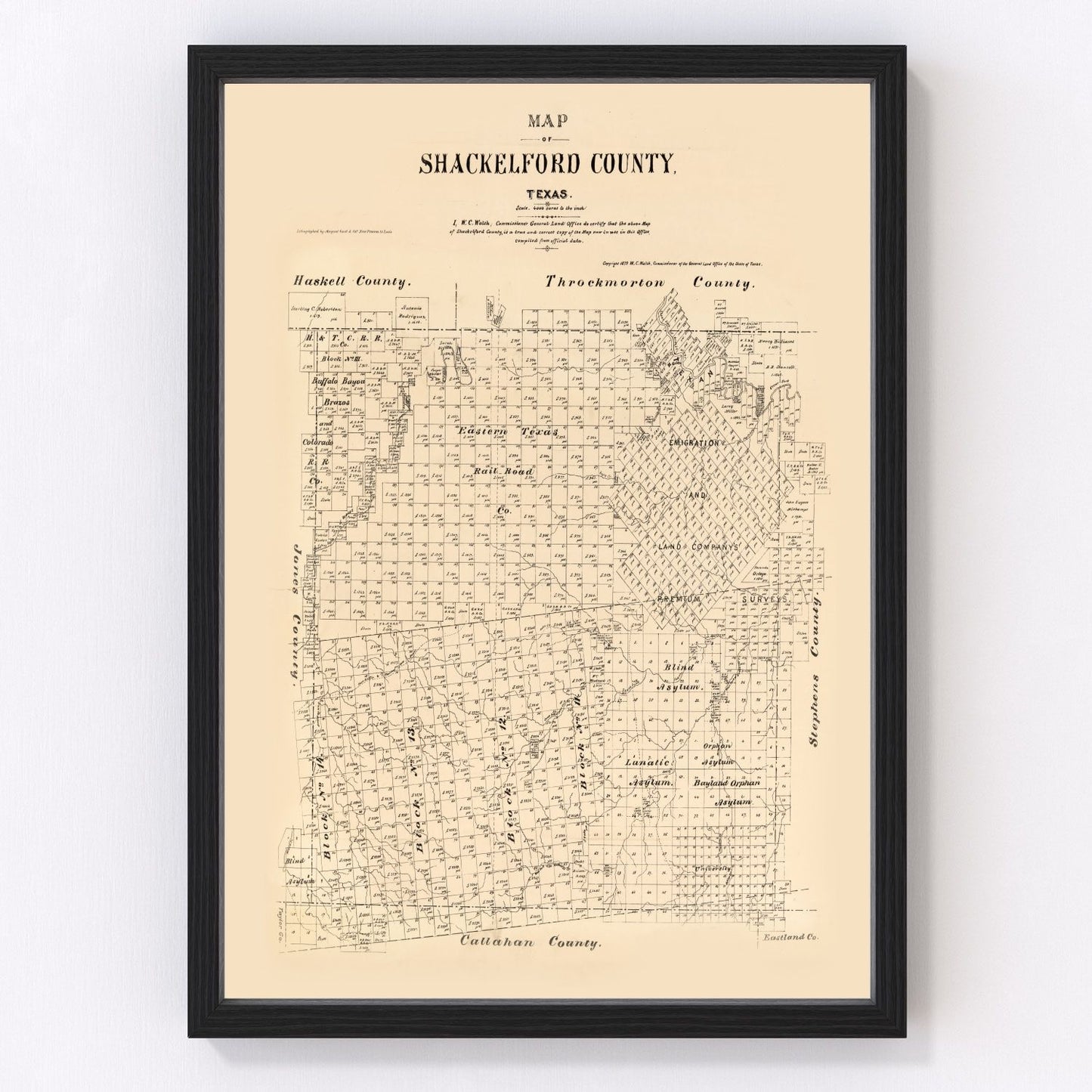 vintage map of Shackelford County, Texas, 1879