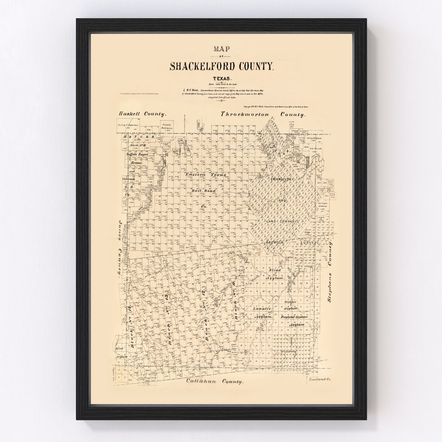vintage map of Shackelford County, Texas, 1879