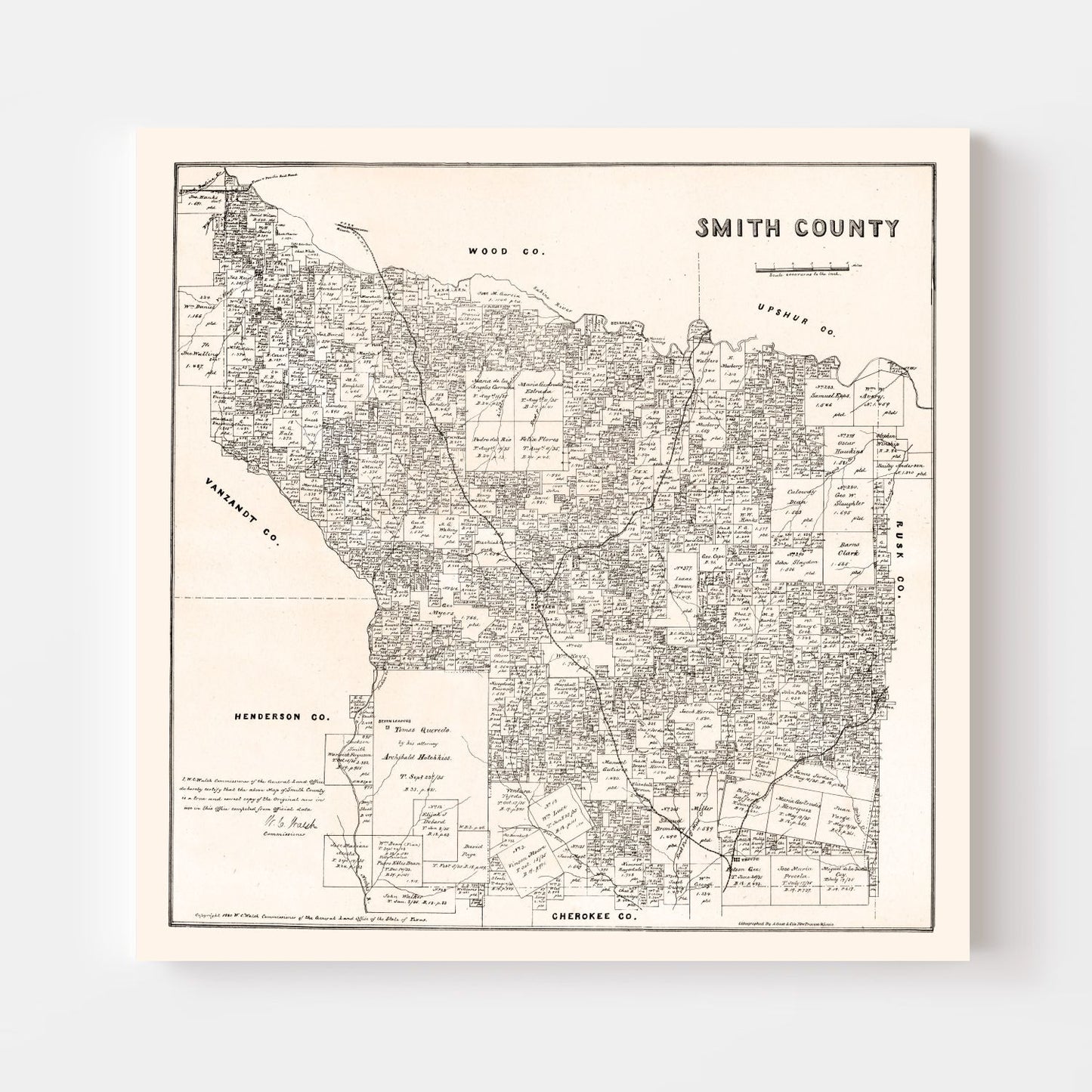 Vintage Map of Smith County, Texas, 1880