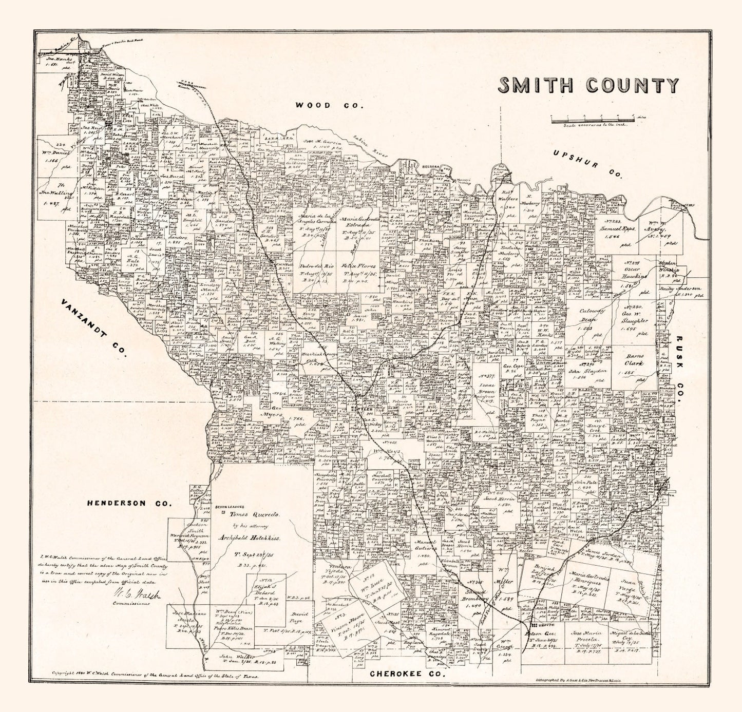 Vintage Map of Smith County, Texas, 1880