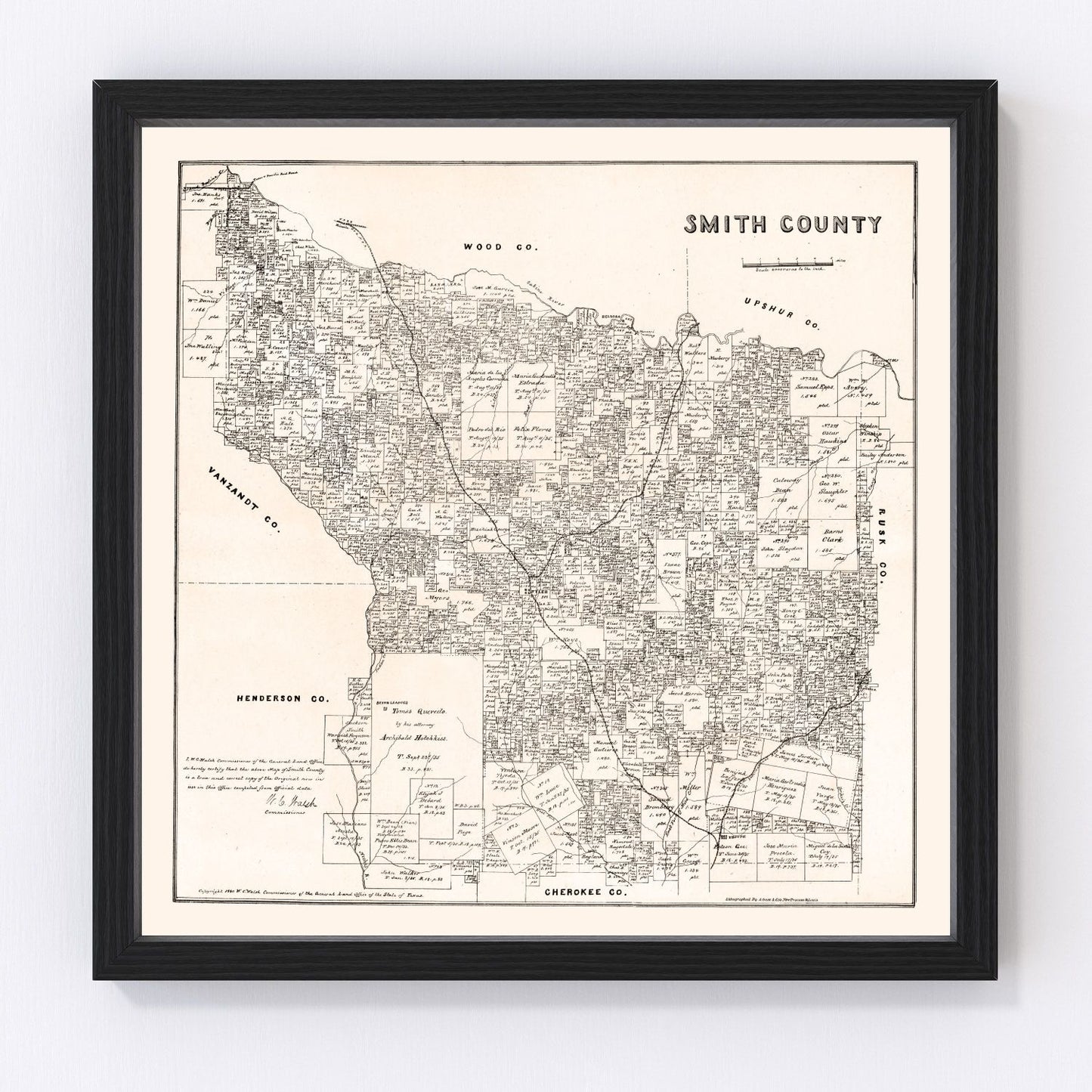 Vintage map of Smith County, Texas, 1880