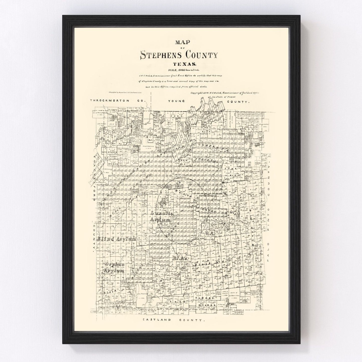 Vintage map of Stephens County, Texas, 1879