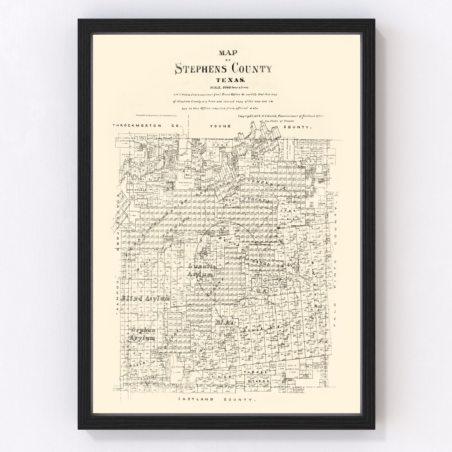 Vintage map of Stephens County, Texas, 1879