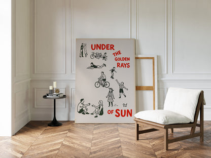 Golden Rays of Joy Retro Bike and Dog Wall Art