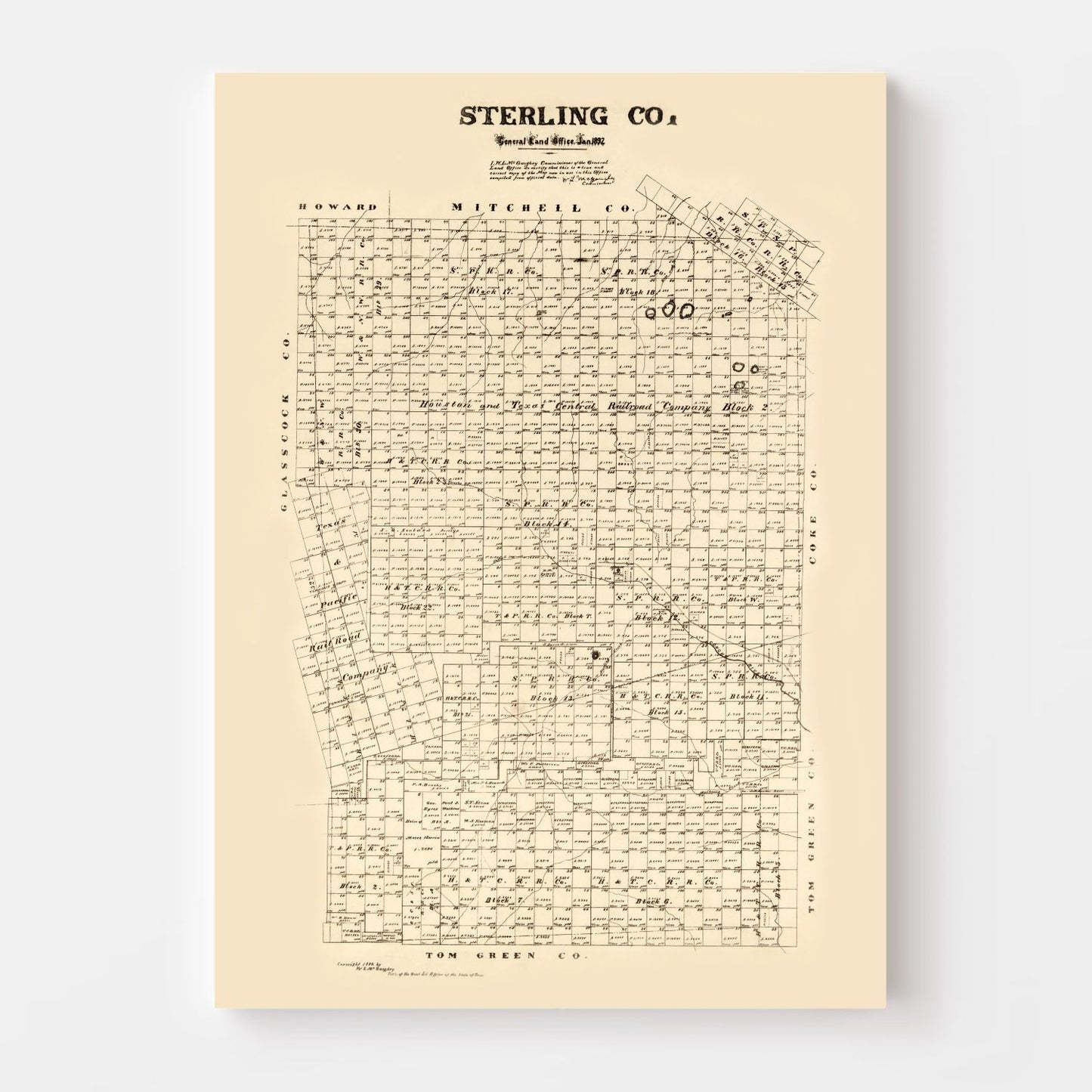 Vintage Map of Sterling County, Texas, 1892