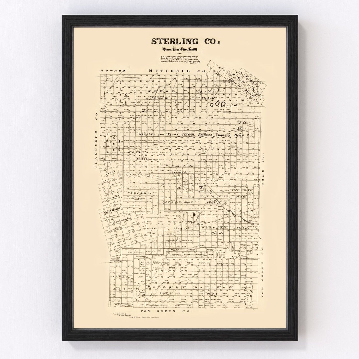 Vintage map of Sterling County, Texas, 1892
