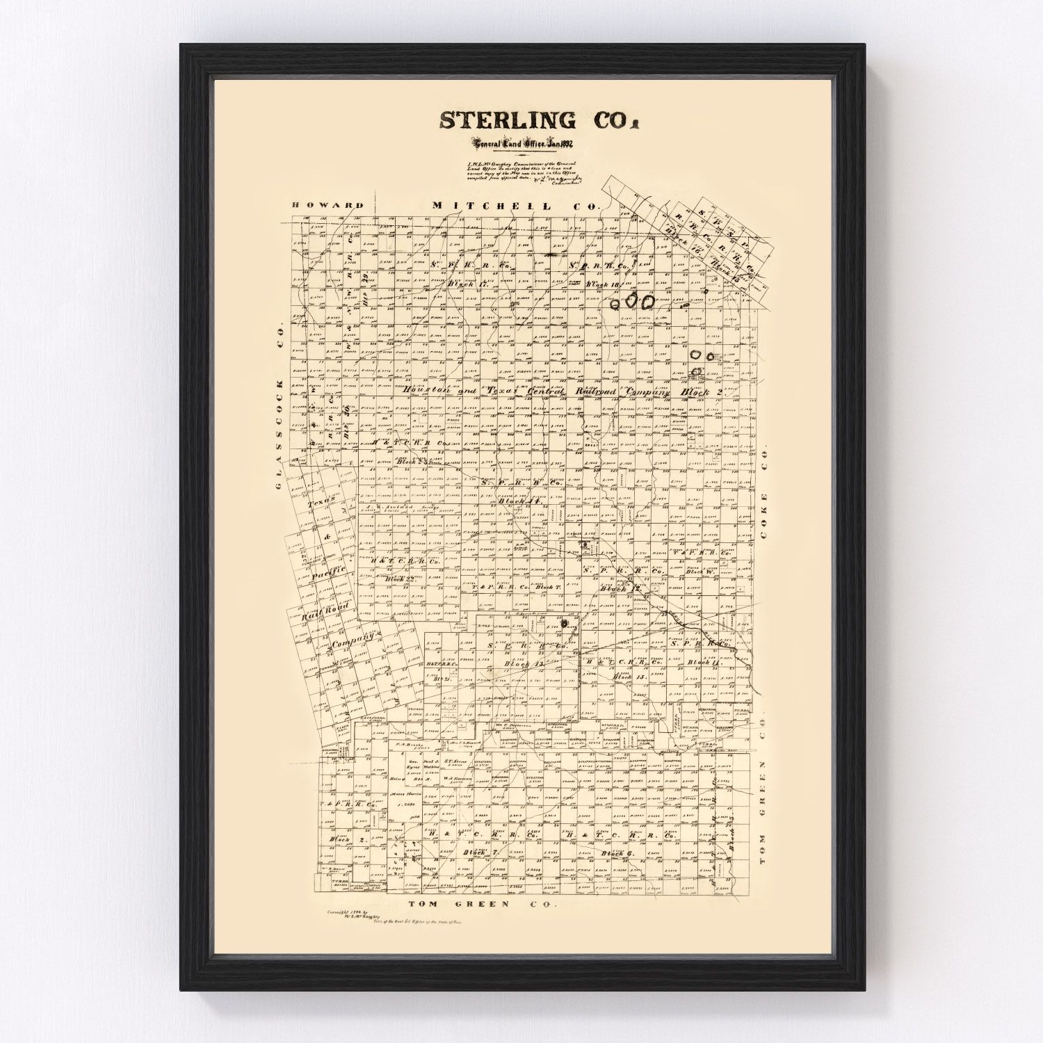 Vintage map of Sterling County, Texas, 1892