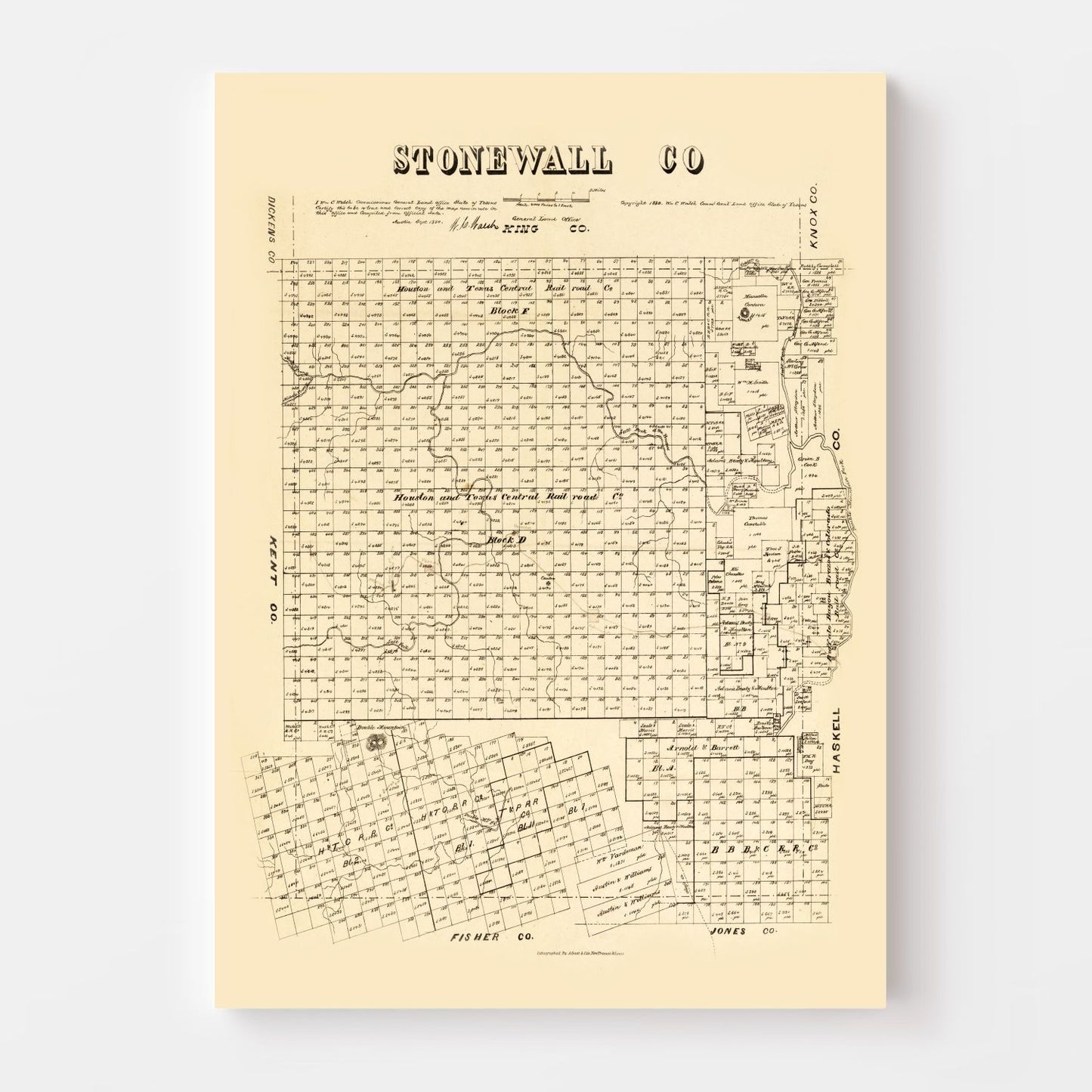 Vintage Map of Stonewall County, Texas, 1880