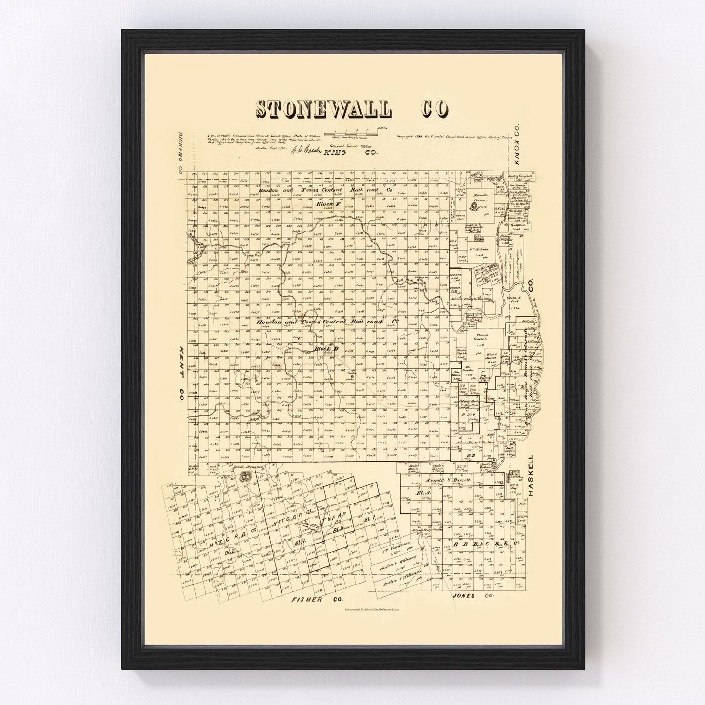 Vintage map of Stonewall County, Texas, 1880