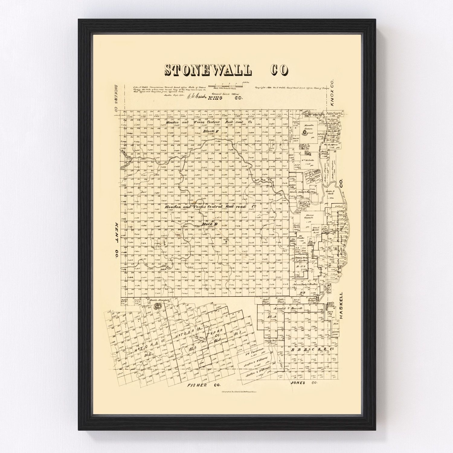 Vintage map of Stonewall County, Texas, 1880