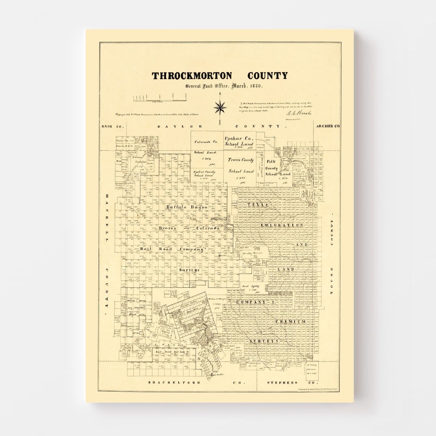 Vintage Map of Throckmorton County, Texas, 1879