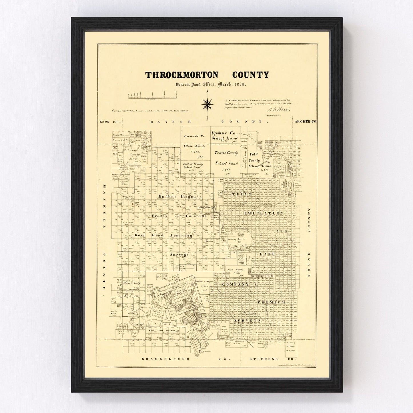 vintage map of Throckmorton County, Texas, 1879