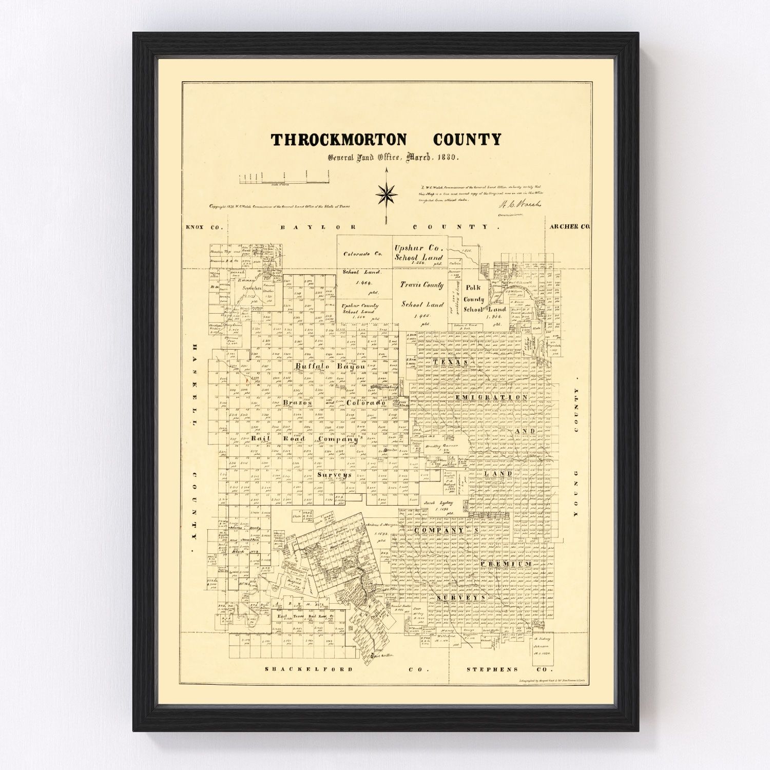 vintage map of Throckmorton County, Texas, 1879
