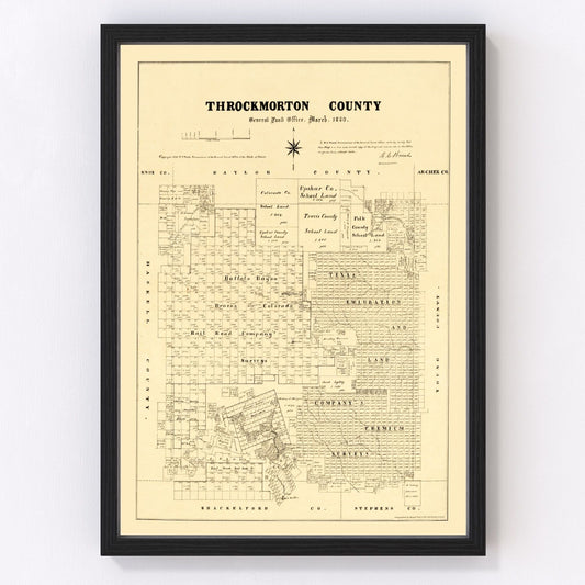 vintage map of Throckmorton County, Texas, 1879