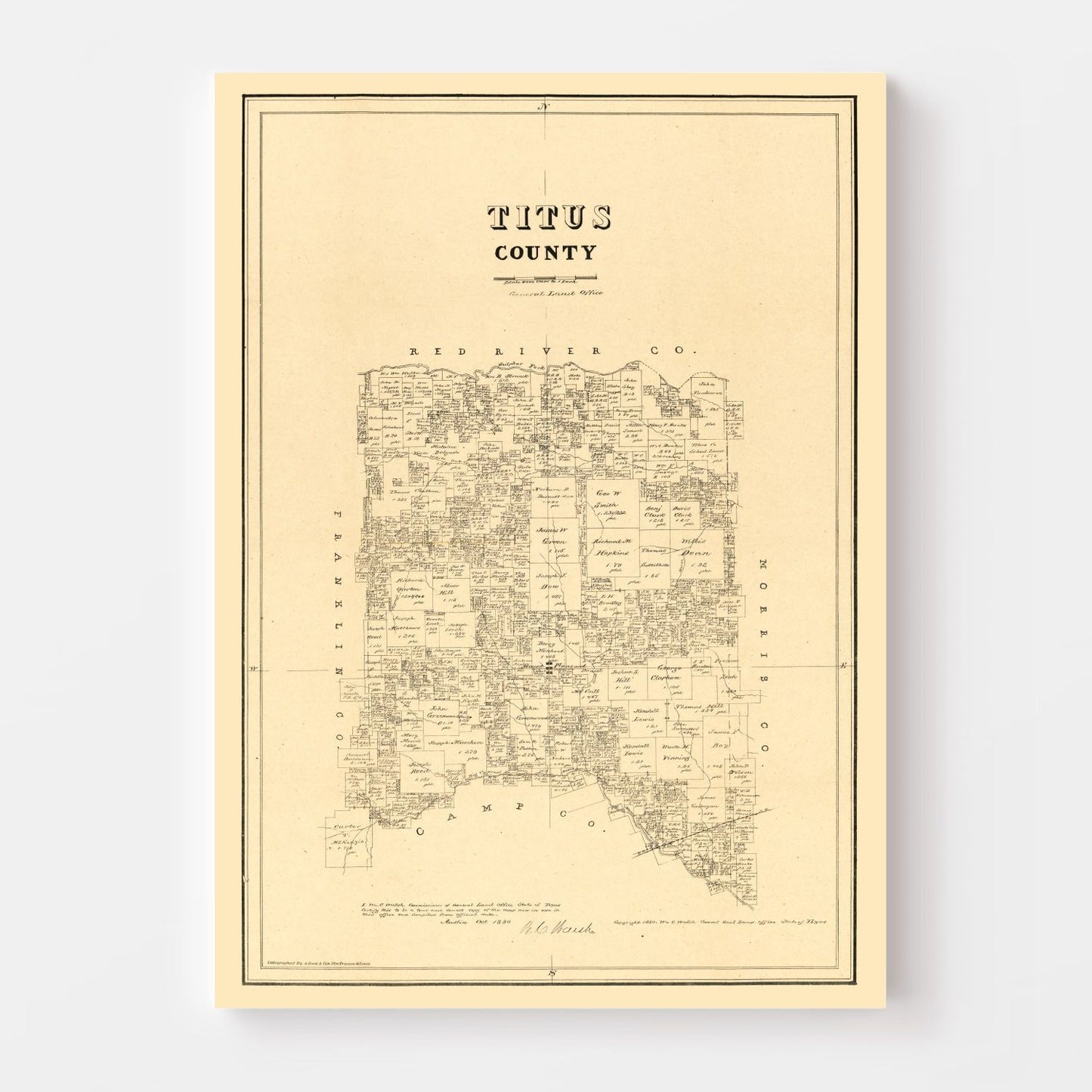 Vintage Map of Titus County, Texas, 1880
