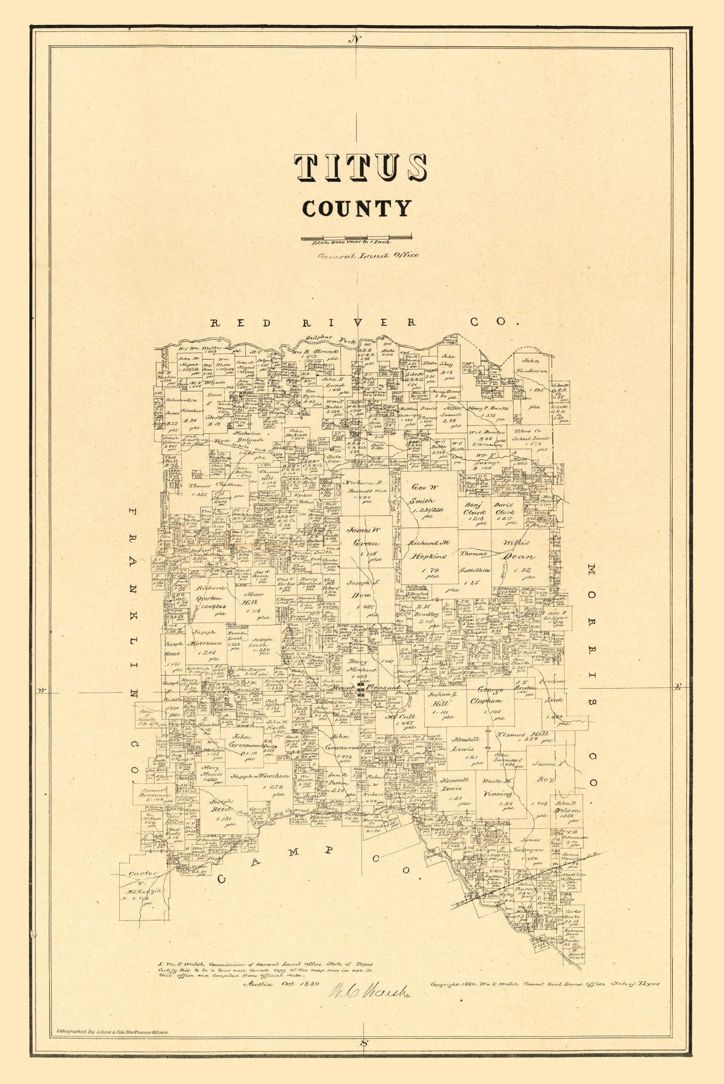 Vintage Map of Titus County, Texas, 1880