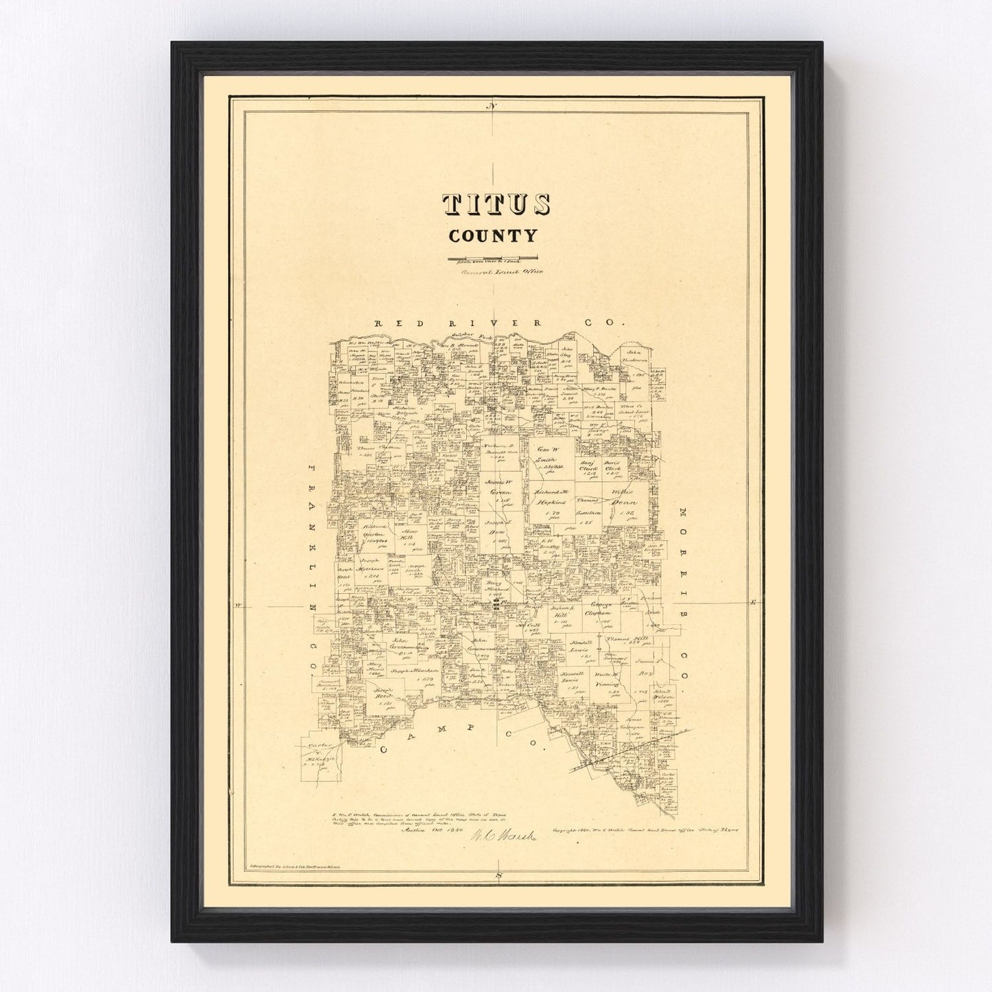 vintage map of Titus County, Texas, 1880