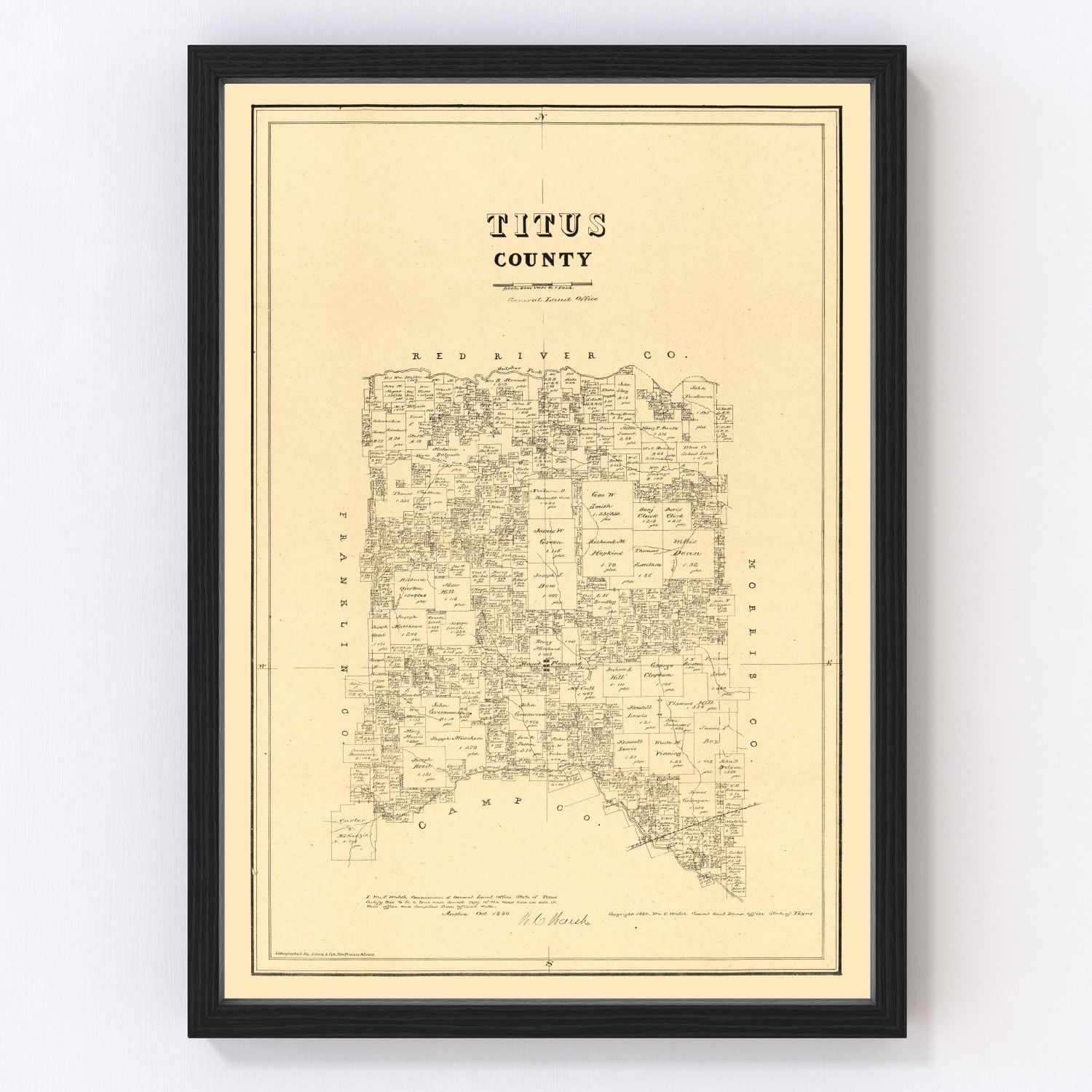 vintage map of Titus County, Texas, 1880