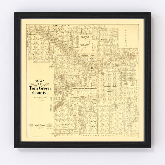 Vintage map of Tom Green County, Texas, 1893