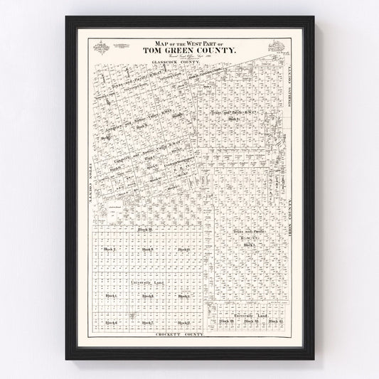 Vintage map of Tom Green County, Texas, 1894