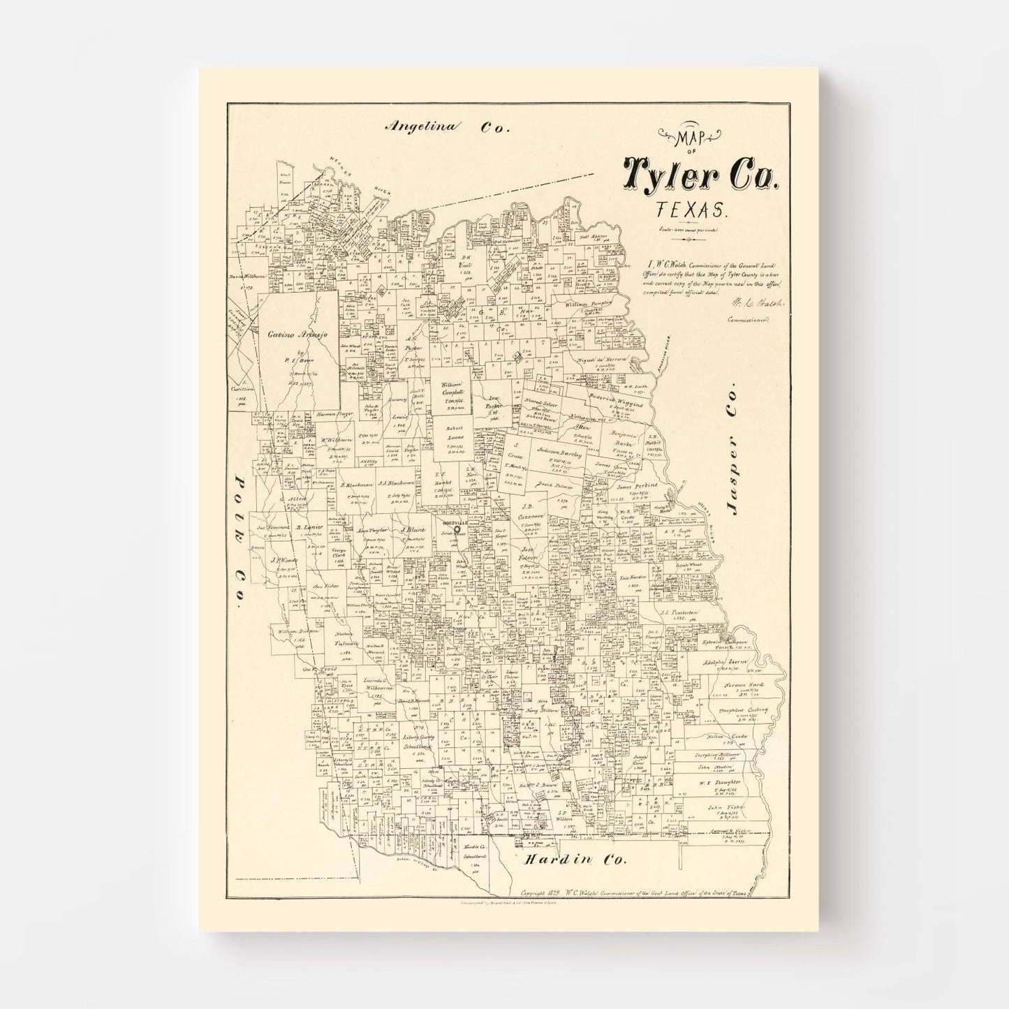 Vintage Map of Tyler County, Texas, 1879
