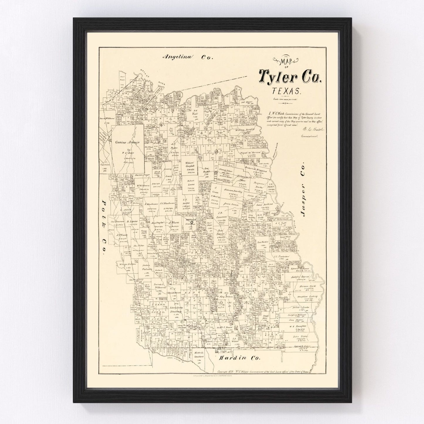 Vintage map of Tyler County, Texas, 1879