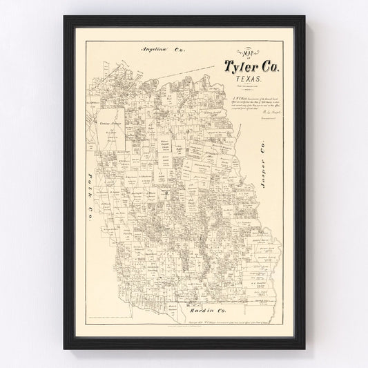 Vintage map of Tyler County, Texas, 1879