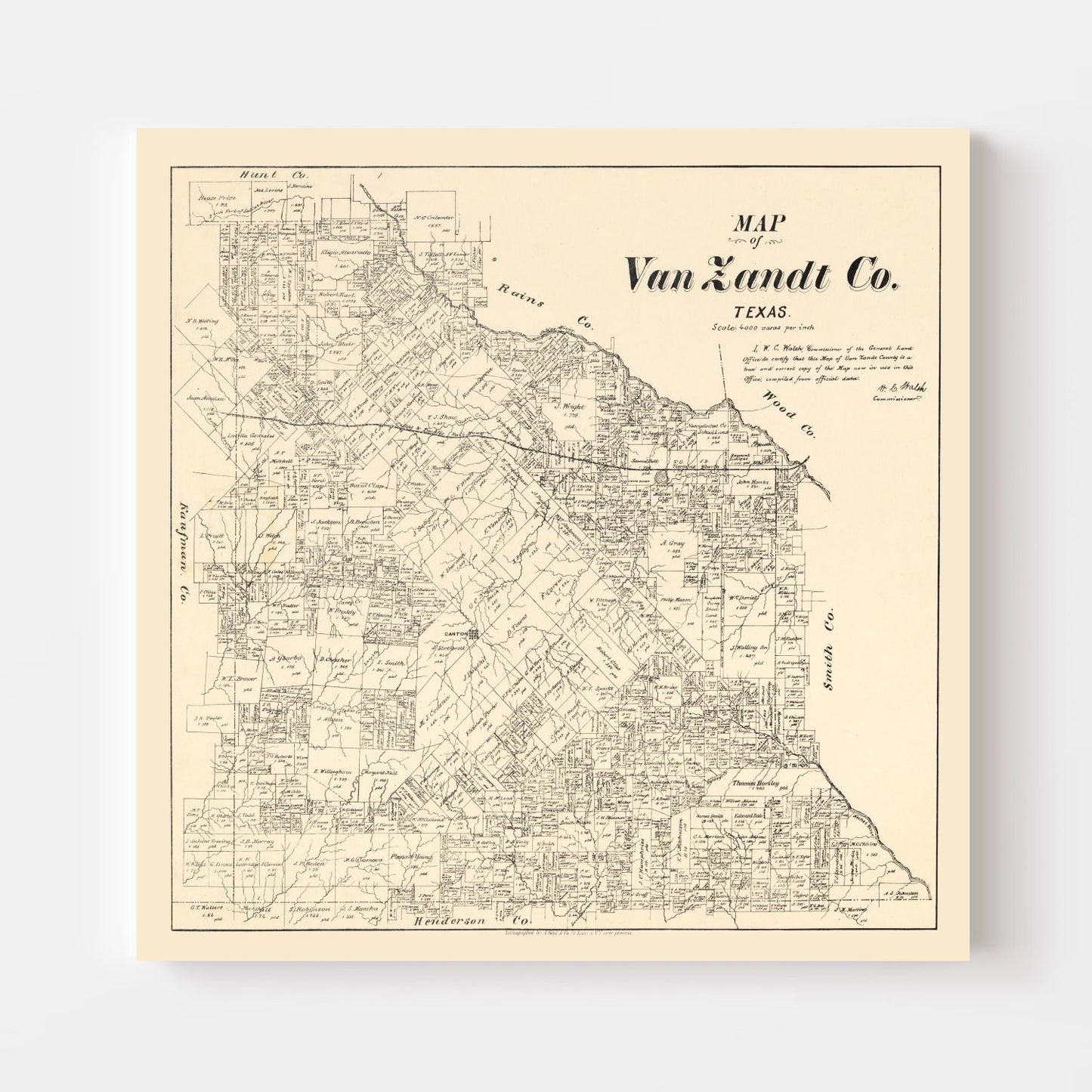 Vintage Map of Van Zandt County, Texas, 1884