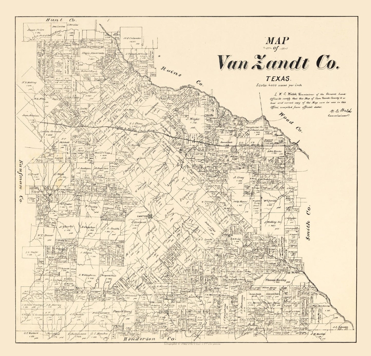 Vintage Map of Van Zandt County, Texas, 1884