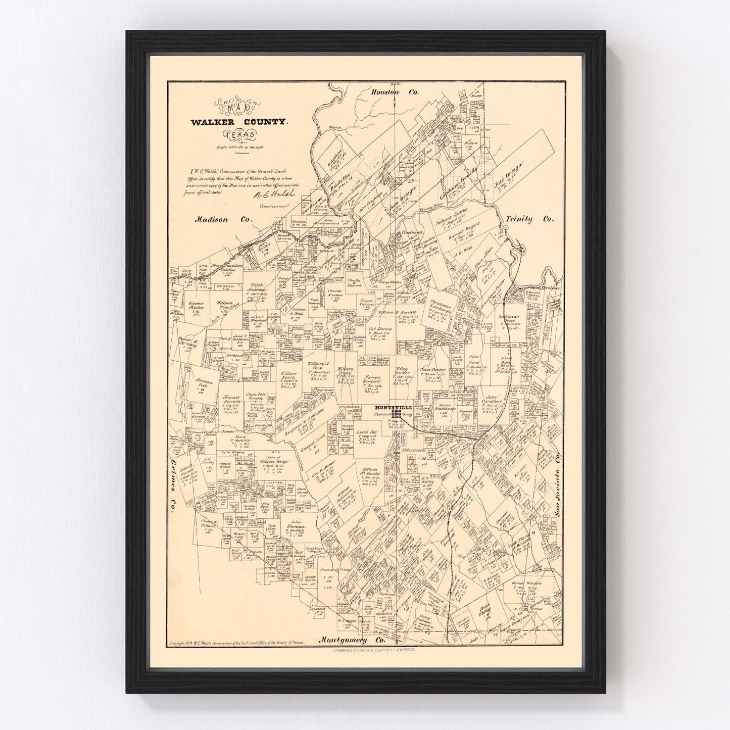 Vintage map of Walker County, Texas, 1879, digitally restored