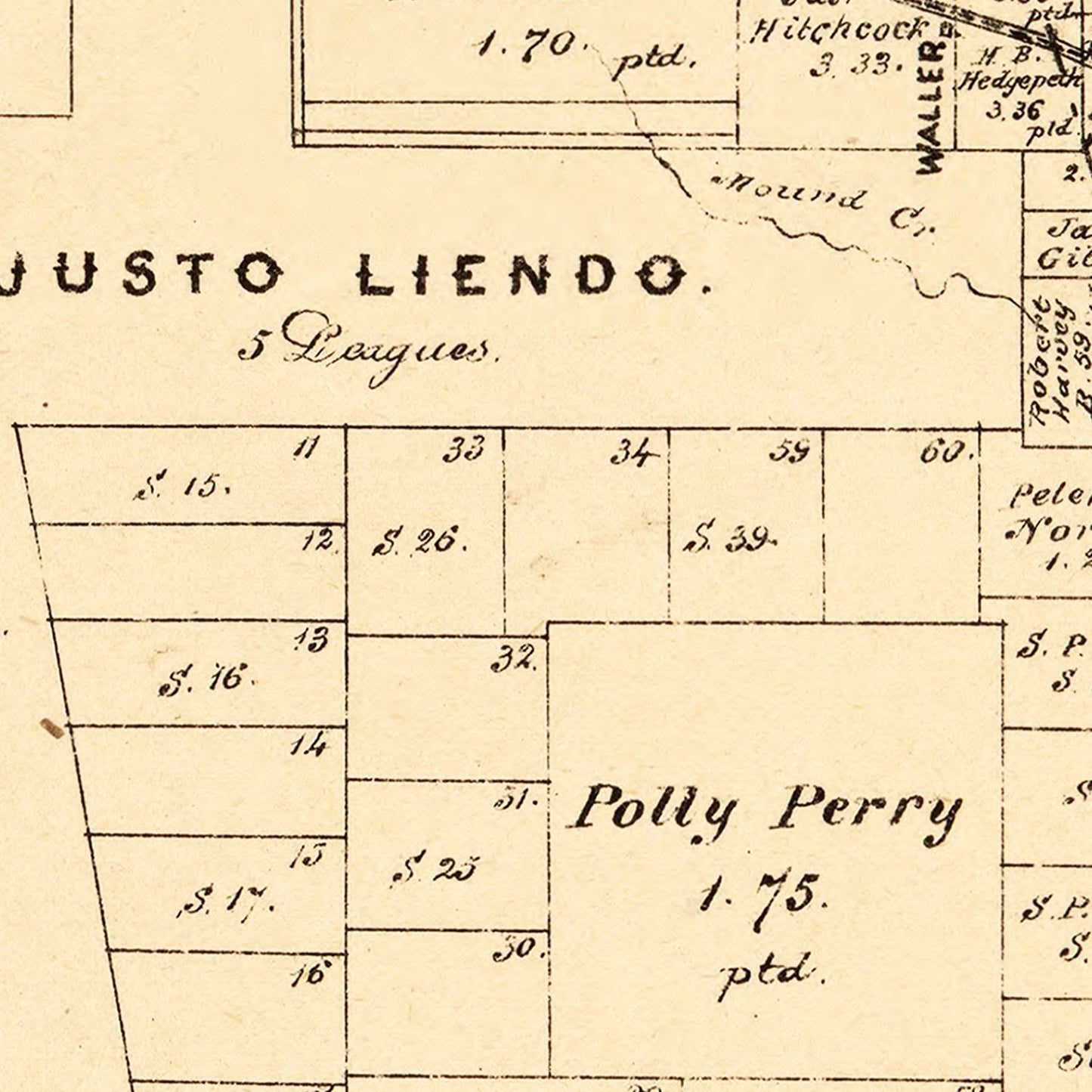 Vintage Map of Waller County, Texas 1879