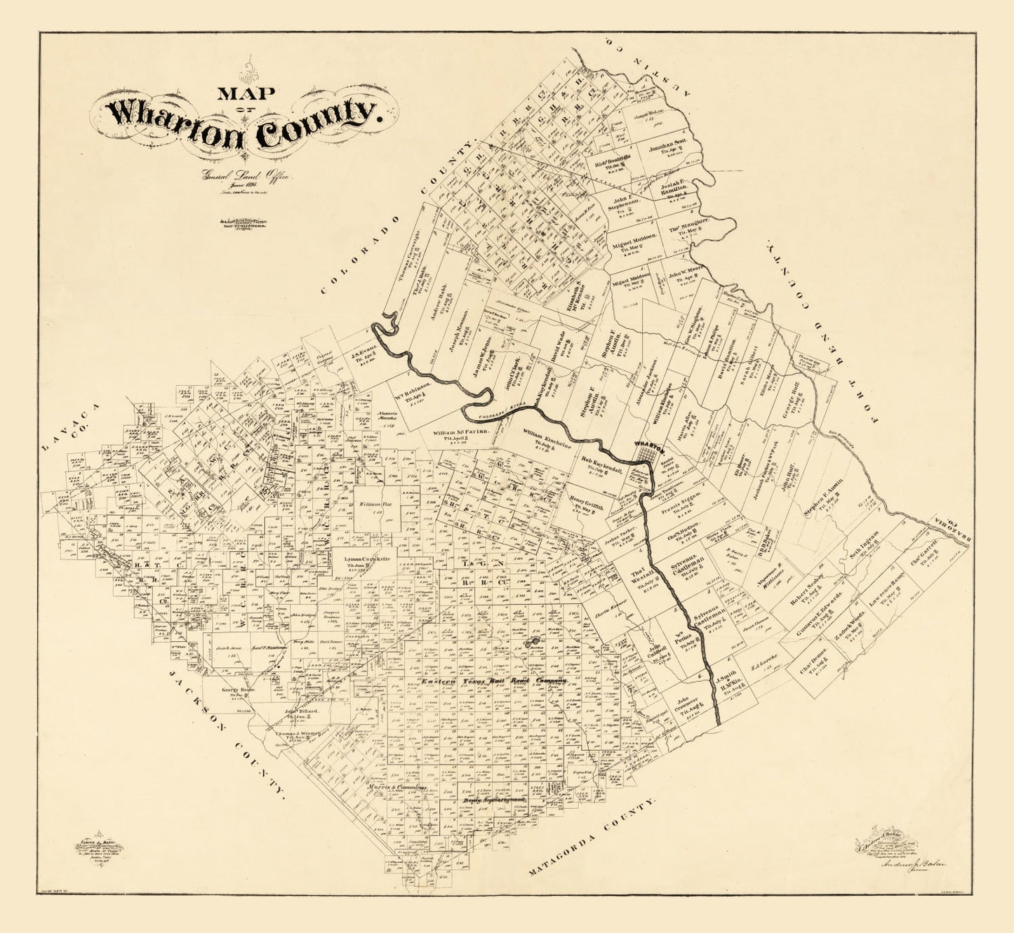 Vintage Map of Wharton County, Texas, 1895