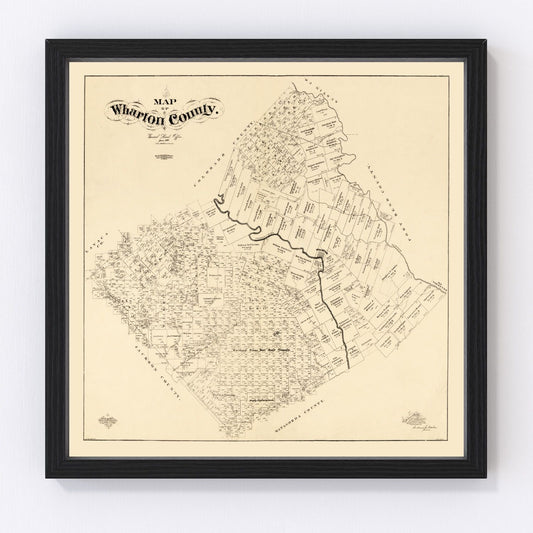 Vintage map of Wharton County, Texas, 1895, Gulf Coast prairie and Colorado River