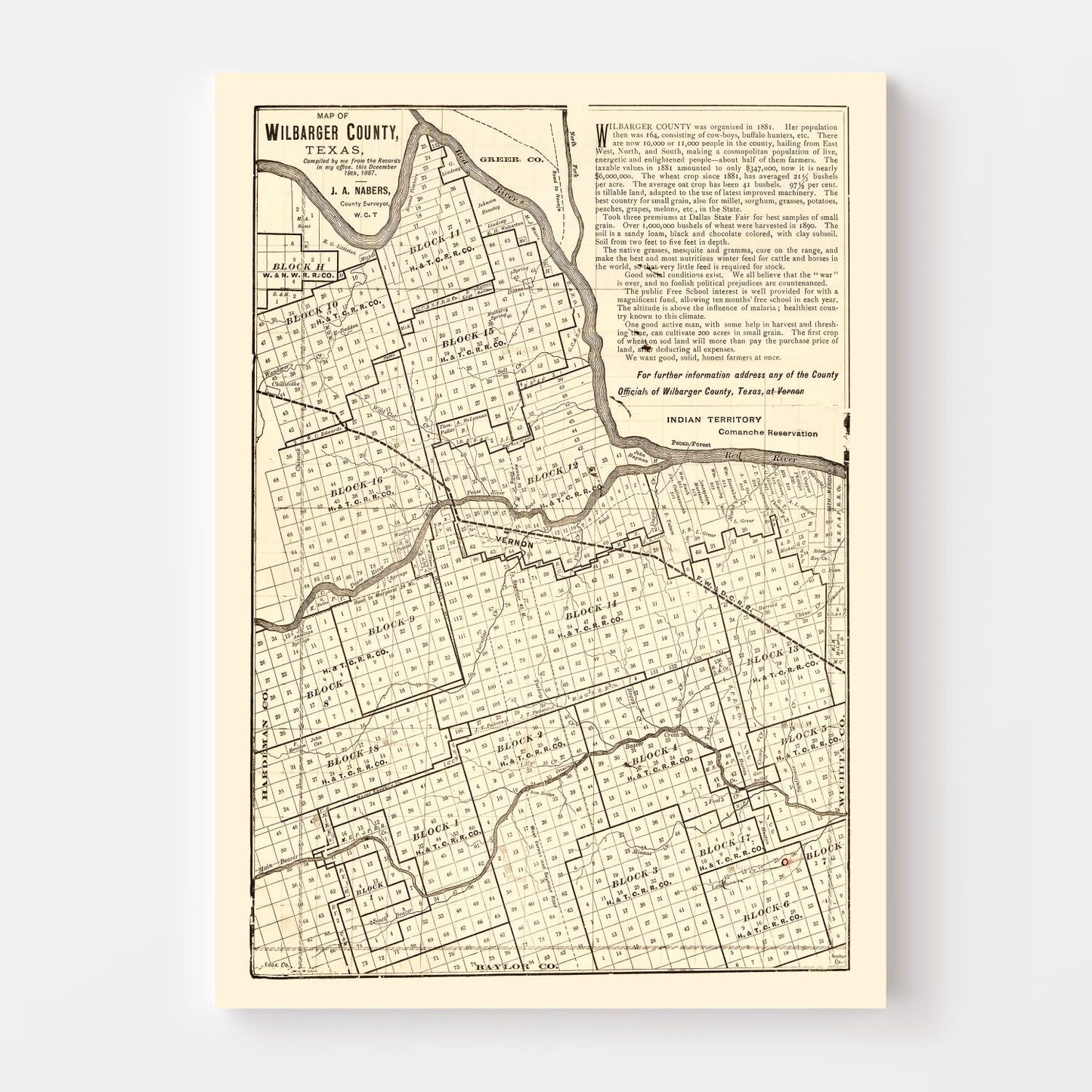 Vintage Map of Wilbarger County, Texas, 1887 (I)