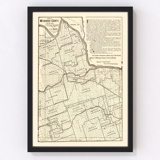 Vintage map of Wilbarger County, Texas, 1887, North Texas frontier cattle country