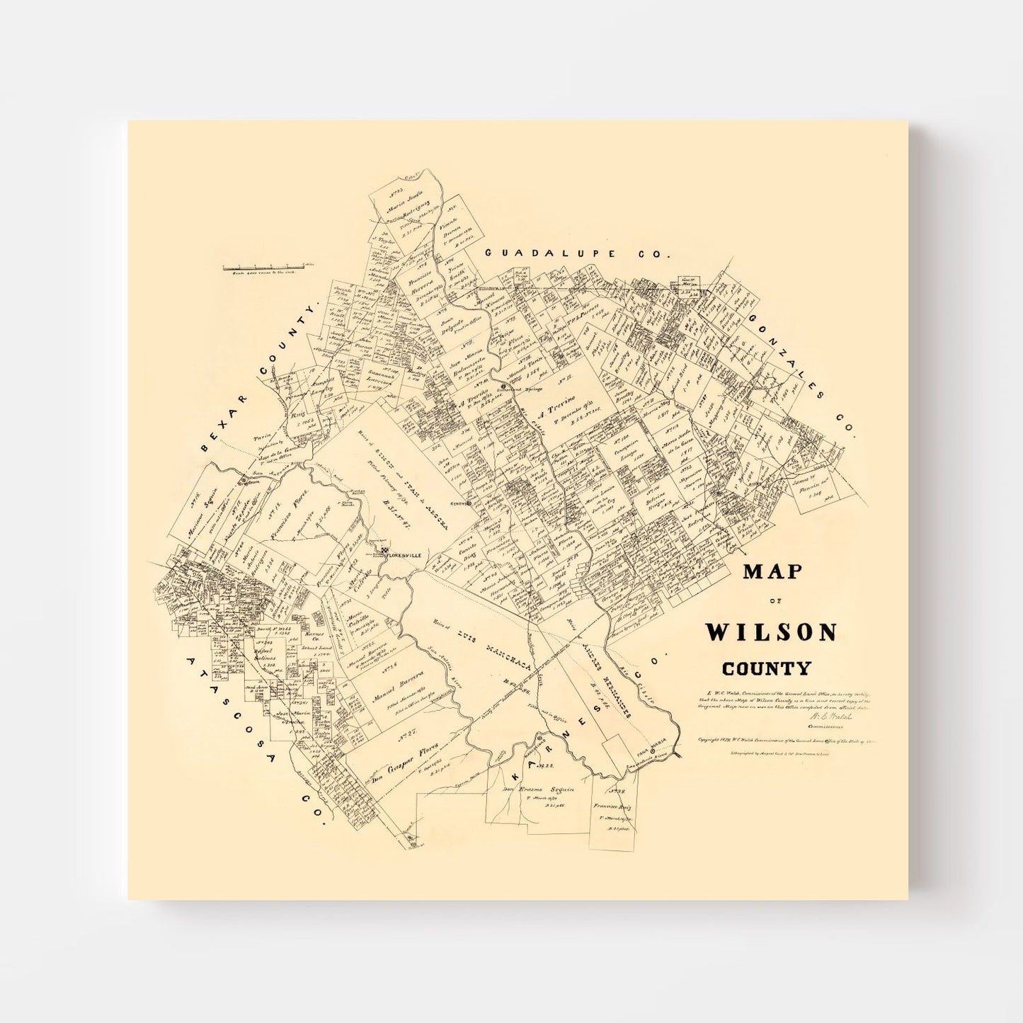 Vintage Map of Wilson County, Texas, 1879