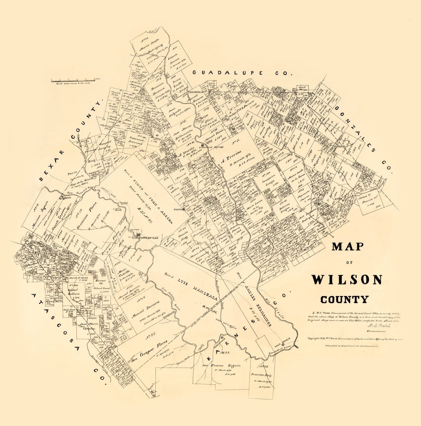 Vintage Map of Wilson County, Texas, 1879