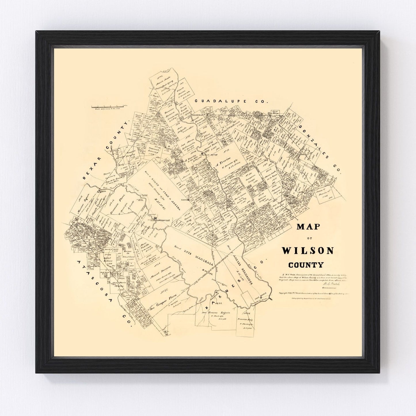 Vintage map of Wilson County, Texas, 1879, frontier era restored